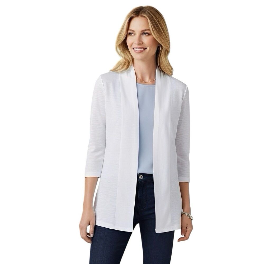 Talbots Women's Cardigan Open Sz Small White Minimalist Minimal Boho Relaxed